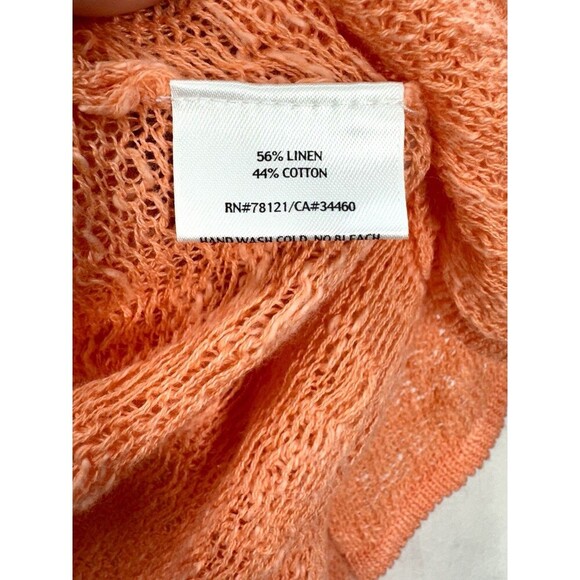 Eileen Fisher Linen Blend Open Front Cardigan Womens Large Coral Peach Open Knit - Picture 4 of 8